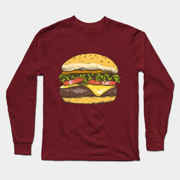 Burger Hand Drawn Long Sleeve T-Shirt by Mako Design 